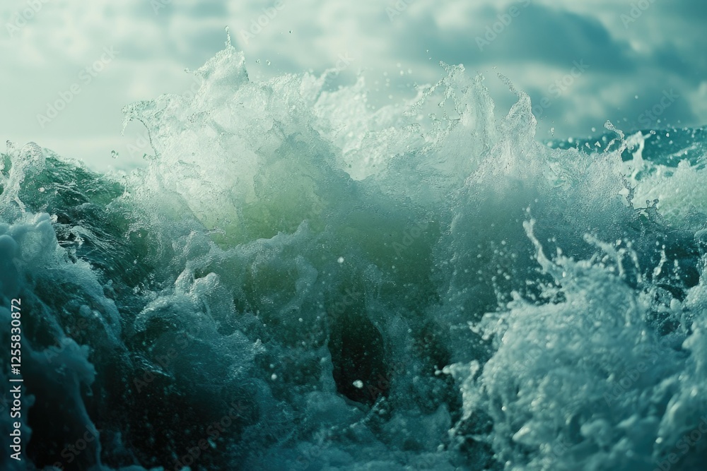 Aufkleber A powerful ocean wave crashes, creating a mesmerizing display of frothy, turquoise water and whitecaps.