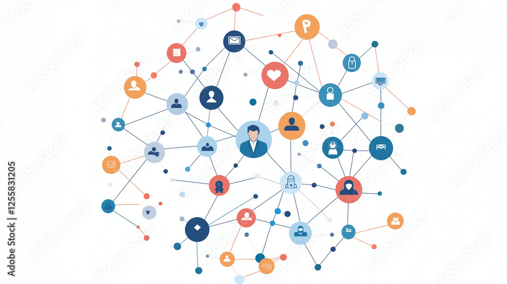 Poster global network connection: a vibrant abstract illustration depicting a complex network of interconne
