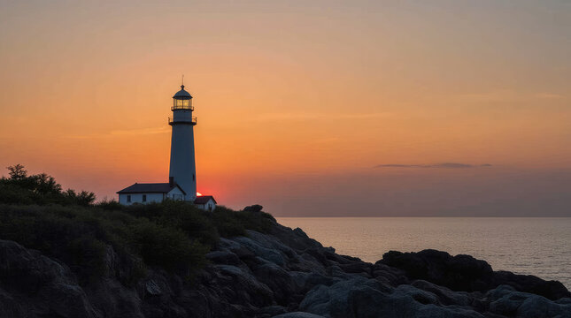 lighthouse at sunset on coast