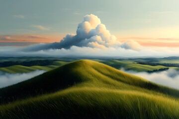 Obraz premium Captivating Impressionistic Landscape Painting Depicting a Grassy Knoll with a Breathtaking Vista of a Rolling Countryside Vibrant Colors Soft Brushstrokes