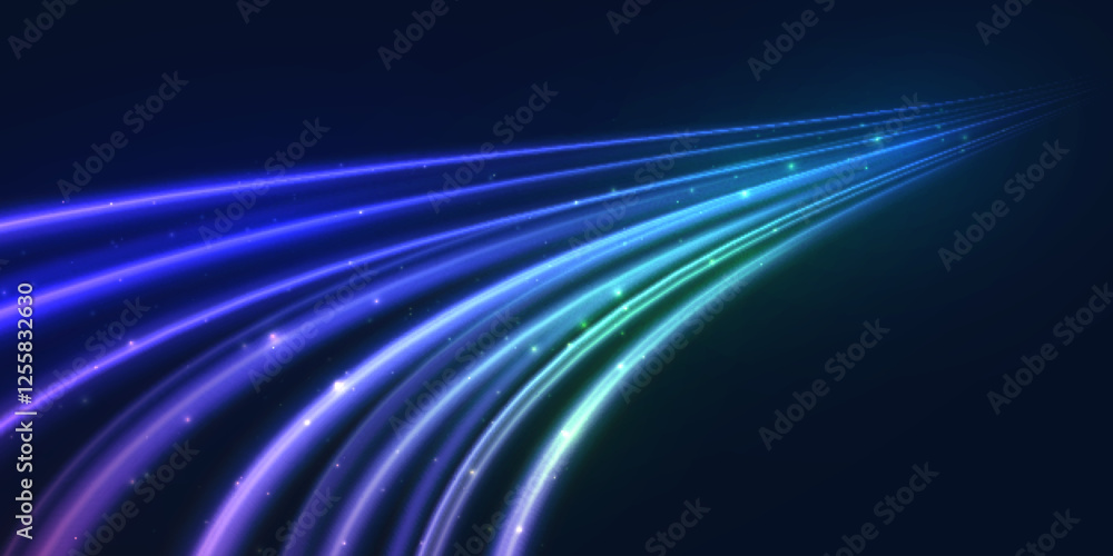 Poster Light effect in the concept of moving smooth curved lines. Glowing blue light swirls in smooth, flowing lines. Vector