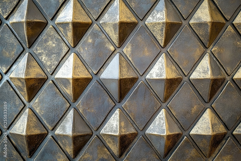 Poster geometric pattern of bronze and gold pyramids arranged in a diamond grid.