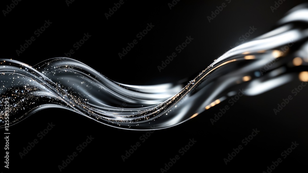Aufkleber abstract wavy metallic structure with reflective surface on black background