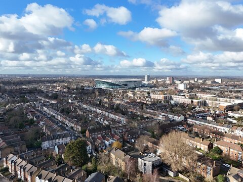 Tottenham North London UK street ,houses drone,aerial