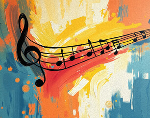 Musical pattern. Design for fabrics, wallpapers. Illustration with oil paint for printing on wall decorations