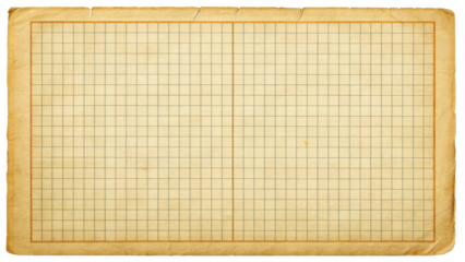 Vintage graph paper featuring a central division and classic grid design, suitable for creative projects, planning, or artistic purposes. Isolated on transparent background, png.
