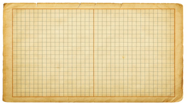 Vintage graph paper featuring a central division and classic grid design, suitable for creative projects, planning, or artistic purposes. Isolated on transparent background, png.