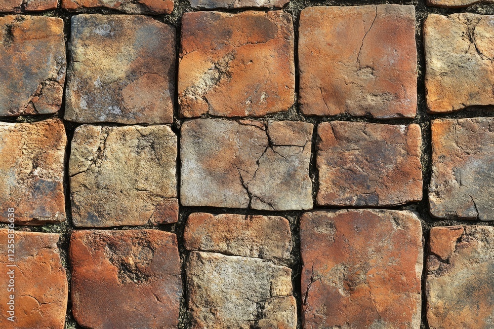 Poster Close-up of a weathered brick pavement showing variations in color and texture.