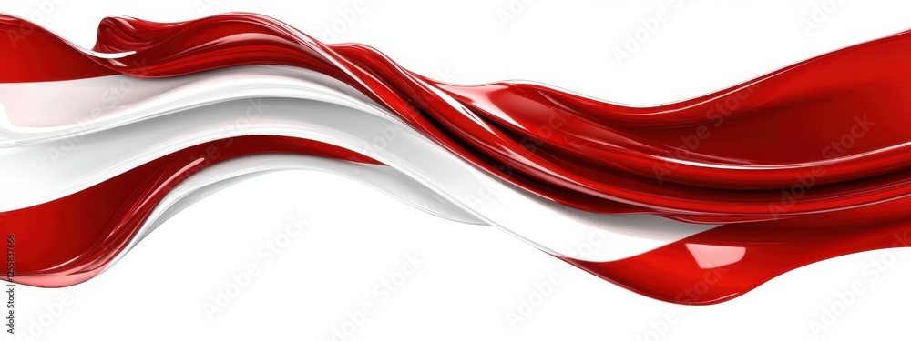 Poster Elegant Flowing Waves of Red and White Textures Representing National Pride and Unity