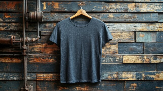 mock up plain Graw t-shirt hanging on a cement