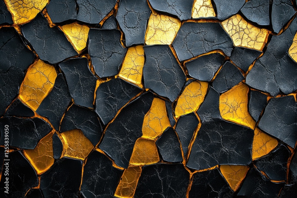 Poster abstract image of cracked, textured black and gold stones creating a mosaic pattern.
