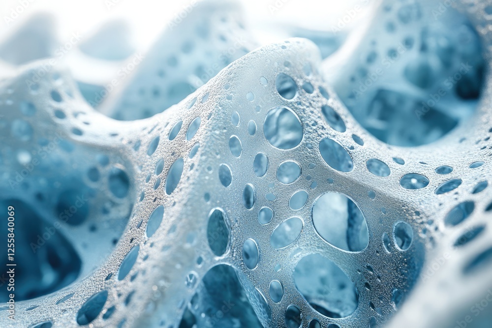 Poster Abstract 3D rendering of a porous, ice-like structure with a cool blue tone.
