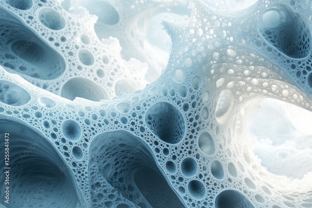 Poster Abstract 3D rendering of a porous, cavernous structure with intricate, interconnected cavities.