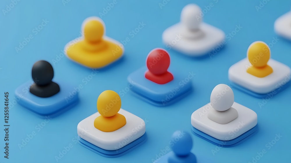 Poster social media icon set on pastel gradient backdrop:3d of interconnected user nodes
