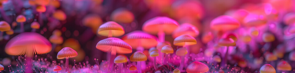 abstract blurred pink orange mushrooms fantasy art dreamy bokeh motion hyper realistic quality