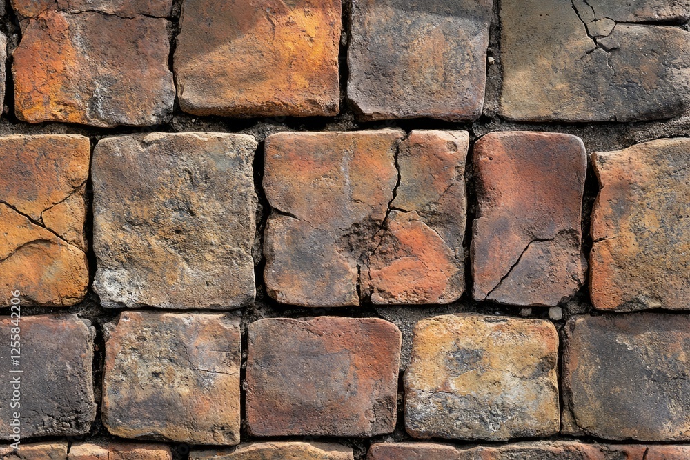 Poster A close-up view of a weathered brick wall showing aged texture and color variations.