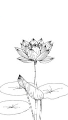 water lilly, one line art. with white shades