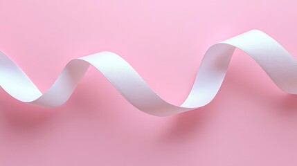 White Fabric Ribbon on Pink Background