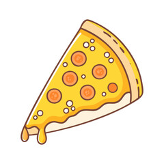 Vector Illustration of Melting Pepperoni Pizza Slice, A colorful vector image of a pizza slice with melting cheese and pepperoni, perfect for fast food and snack concepts.
