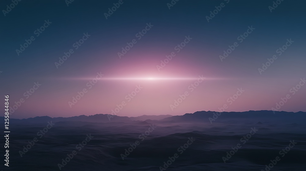 Aufkleber a serene twilight landscape featuring a gradient sky with a glowing horizon above distant mountains,