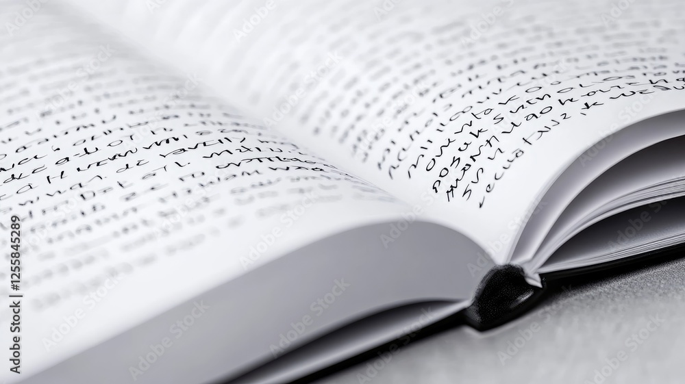 Poster open book displaying handwritten text on pages