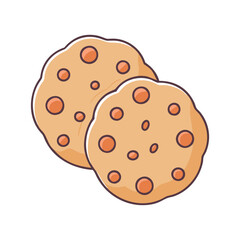 Two Chocolate Chip Cookies Illustration, A simple vector illustration of two freshly baked chocolate chip cookies, with a golden-brown texture and chocolate pieces.
