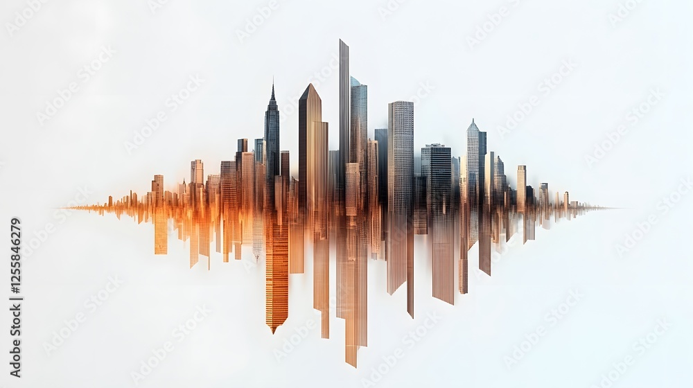 Aufkleber minimalist layered skyline architecture cityscape design with futuristic digital abstract forms