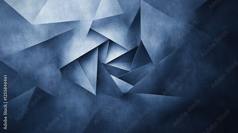 Poster Intricate blue geometric abstract design with layered triangular shapes and gradients