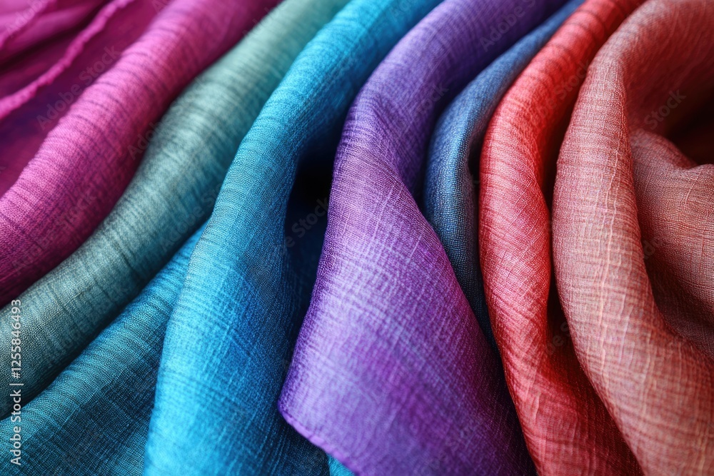 Aufkleber close-up view of various colorful textured fabrics arranged in an overlapping pattern showcasing the