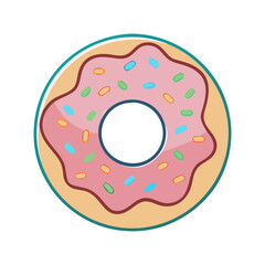 Pink Iced Donut with Colorful Sprinkles Illustration, A bright vector illustration of a pink iced donut topped with colorful sprinkles, perfect for sweet treat lovers.
