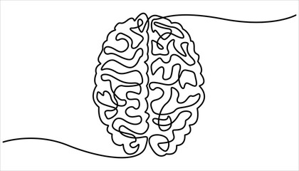 Human brain continuous one line drawing. Line art of human brain. Brain continuous one line drawing, Continuous one line drawing of human brain.