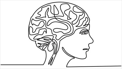 Human brain continuous one line drawing. Line art of human brain. Brain continuous one line drawing, Continuous one line drawing of human brain.