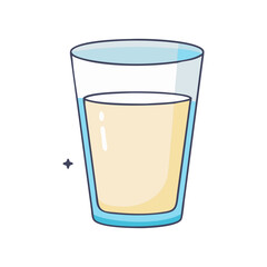 Cartoon Glass with Milk Vector Illustration, A vector illustration of a glass filled with milk, emphasizing freshness and nourishment with a clean design.
