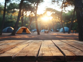 Idyllic Outdoor Camping Retreat Under Glowing Sunset Sky