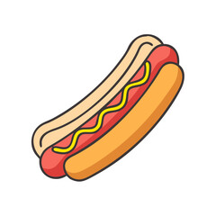 Vector Illustration of Hot Dog with Mustard and Ketchup, A vector illustration of a hot dog with mustard and ketchup in a bun, representing a delicious and popular snack.
