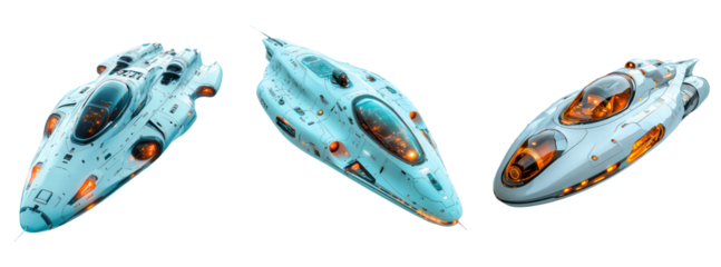 Set of futuristic spaceship model with sleek design isolated on transparent background