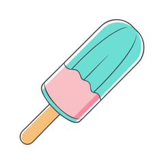 Vector Illustration of Mint and Pink Popsicle, A vector illustration of a mint and pink popsicle with a wooden stick, symbolizing a cool, refreshing frozen treat.
