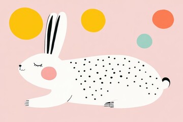 Playful Illustrated Rabbit with Colorful Circles on Pastel Background