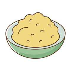 Vector Illustration of Mashed Potatoes in a Green Bowl, A vector illustration of mashed potatoes in a green bowl, symbolizing a simple and comforting meal side dish.
