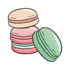 Vector Illustration of Colorful Macarons Stacked, A vector illustration of stacked macarons in pastel colors, representing a delicate and flavorful dessert.
