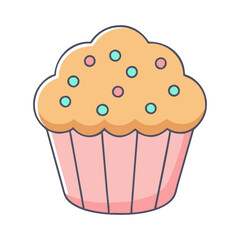 Vector Illustration of Cupcake with Sprinkles and Pink Wrapper, A vector illustration of a cupcake with colorful sprinkles and a pastel pink wrapper, representing a cheerful and sweet treat.

