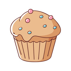 Vector Illustration of Cupcake with Colorful Sprinkles, A vector illustration of a cupcake with a light frosting and colorful sprinkles, representing a fun and delicious treat.
