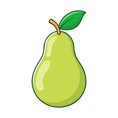 Vector illustration of a fresh pear, A colorful vector illustration of a ripe green pear with a stem and leaf, highlighting its smooth texture.
