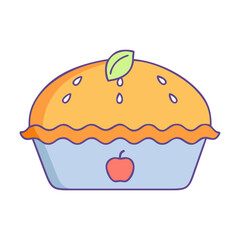 Vector illustration of a classic apple pie, A vibrant vector illustration of a freshly baked apple pie, decorated with a leaf and a small apple symbol on the crust.
