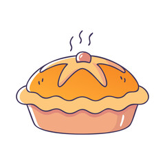 Vector illustration of a freshly baked fruit pie, A colorful vector illustration of a freshly baked fruit pie with a decorative crust and steam rising from it.
