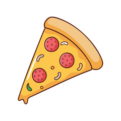 Vector illustration of a pepperoni pizza slice, A fun vector illustration of a slice of pepperoni pizza with melted cheese, pepperoni slices, and a crispy crust.
