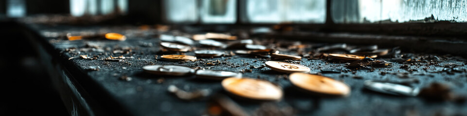 Numbered Discs on Dusty Surface near Window