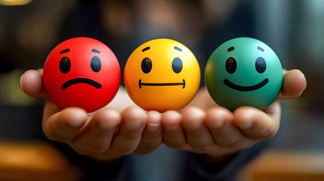 Businessperson showing feedback with red, yellow and green balls