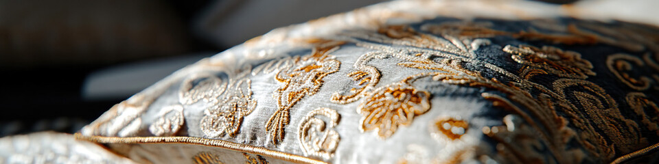 Close-up of Embroidered Pillow with Floral Pattern