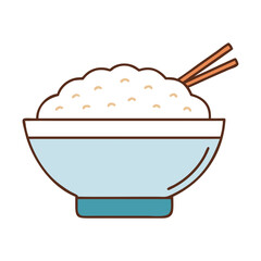 Vector illustration of a rice bowl with chopsticks, A clean and simple vector illustration of a bowl of steamed rice with chopsticks, perfect for an Asian-inspired meal.
